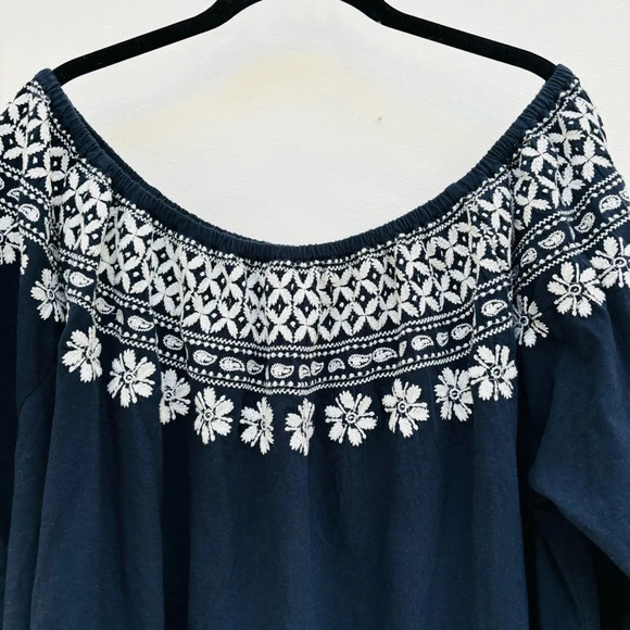 Tommy Hilfiger Floral Embroidered Off The Shoulder Top Peasant Boho Navy 1X NWT - Picture 6 of 14